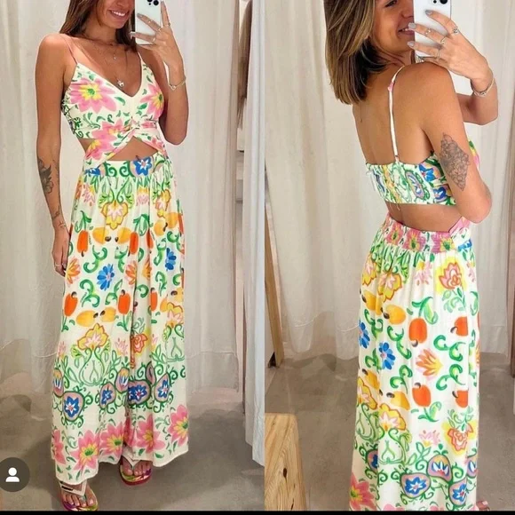 FARM Rio Watercolor Bow Jumpsuit Size M - Picture 1 of 9